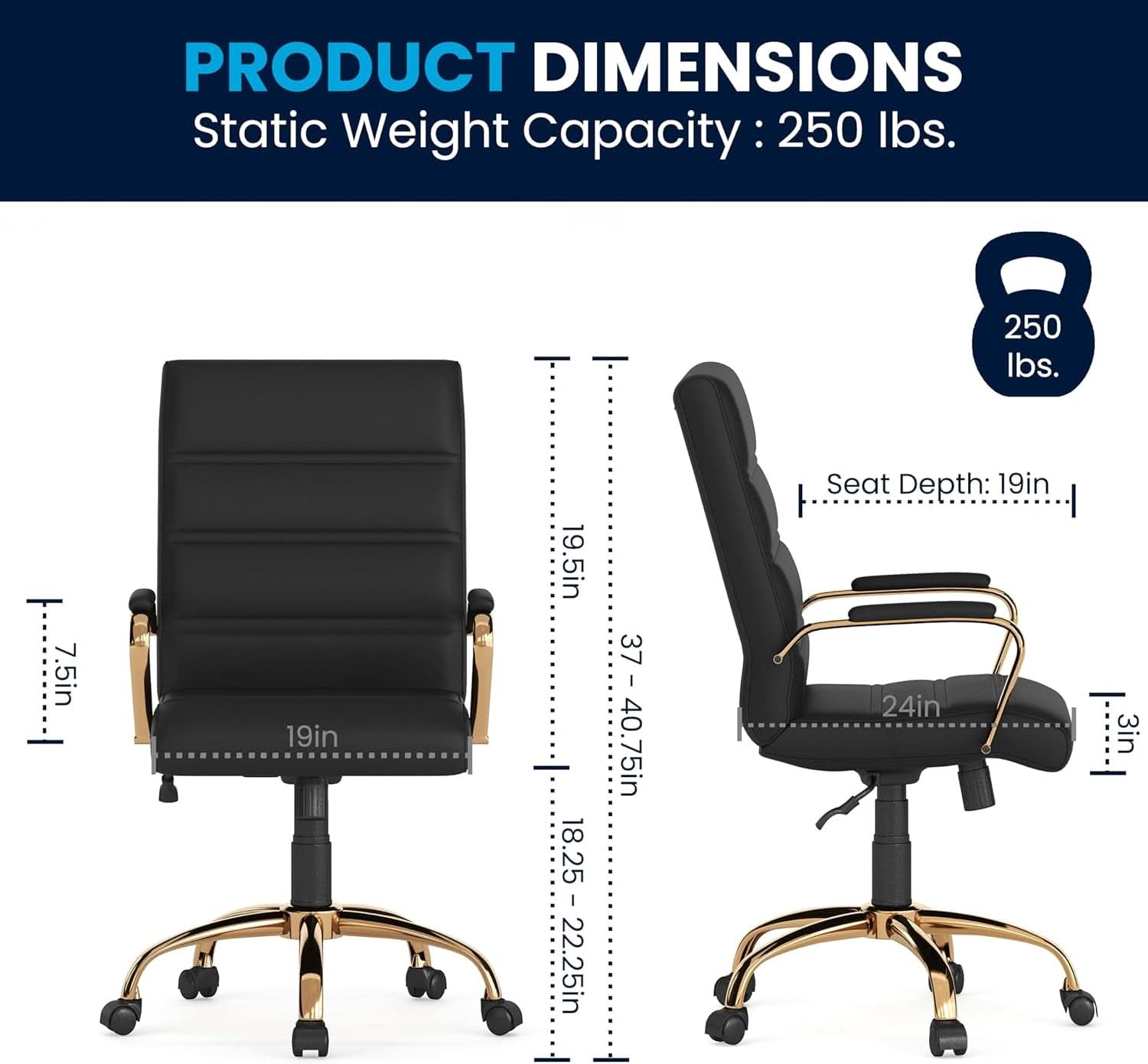 LeatherSoft Mid-Back Office Chair With Adjustable Height