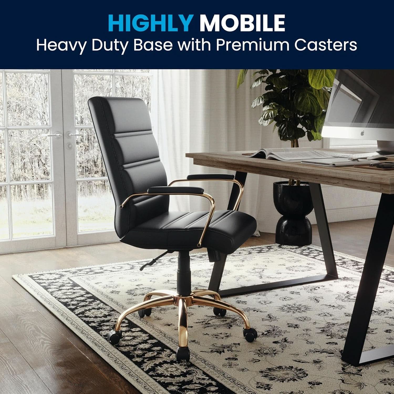 LeatherSoft Mid-Back Office Chair With Adjustable Height