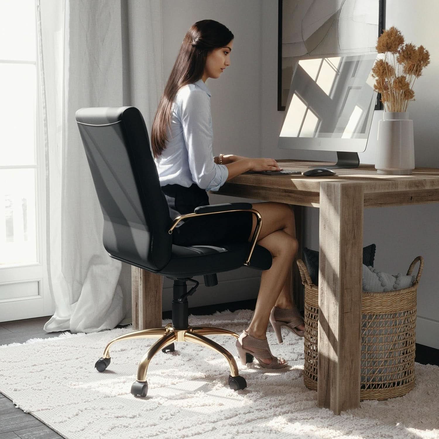 LeatherSoft Mid-Back Office Chair With Adjustable Height