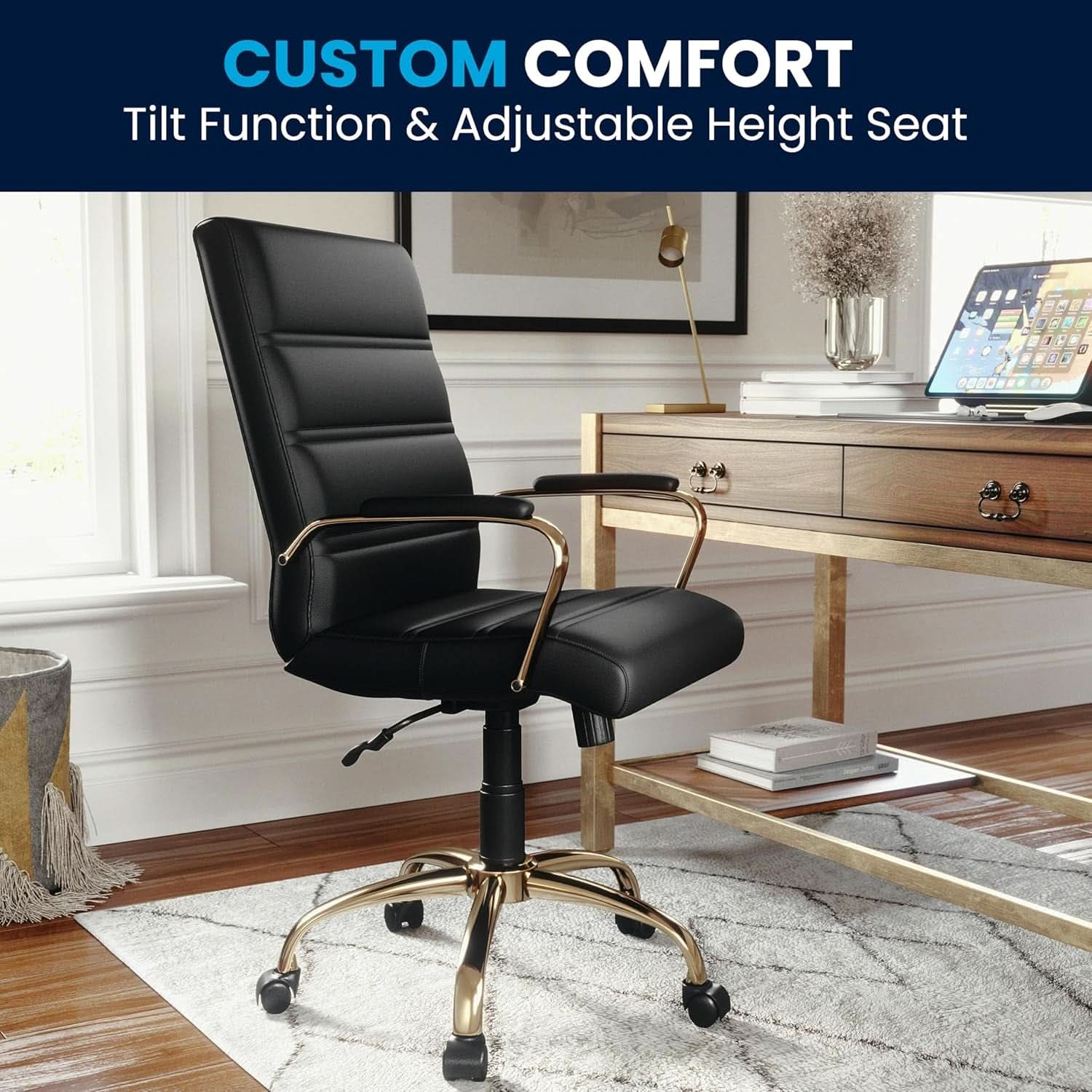LeatherSoft Mid-Back Office Chair With Adjustable Height