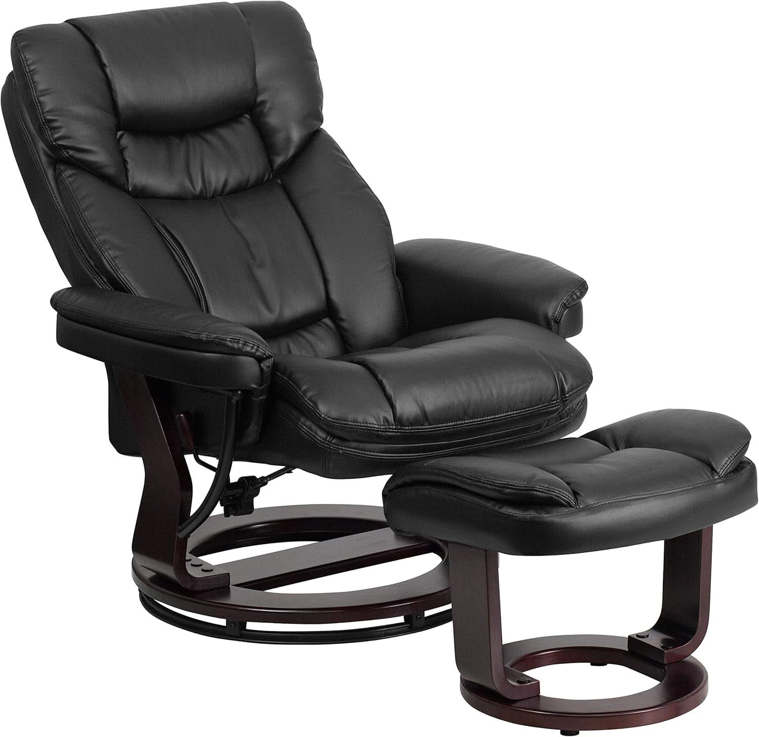 Leathersoft Upholstered Recliner With Ottoman Black
