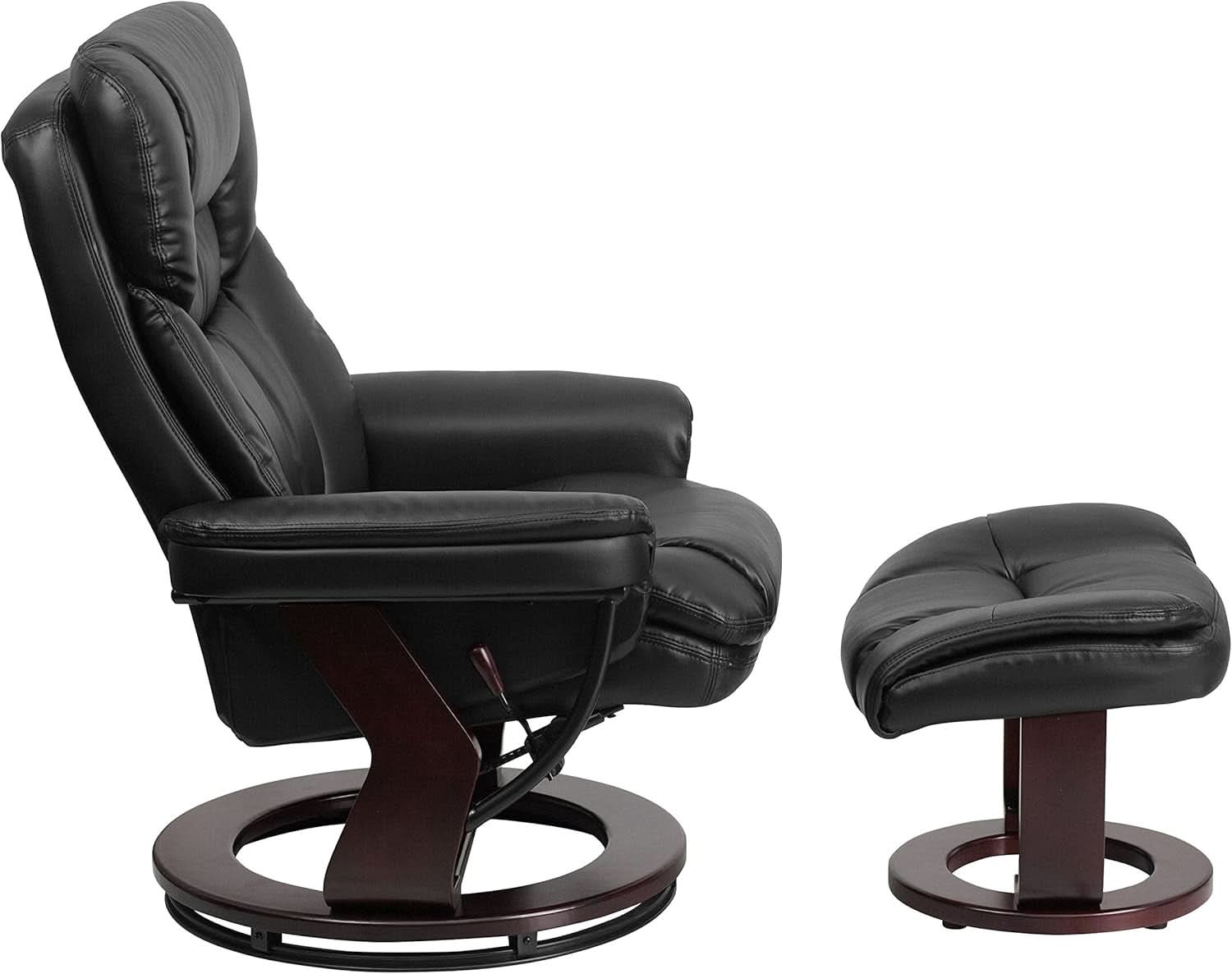 Leathersoft Upholstered Recliner With Ottoman Black