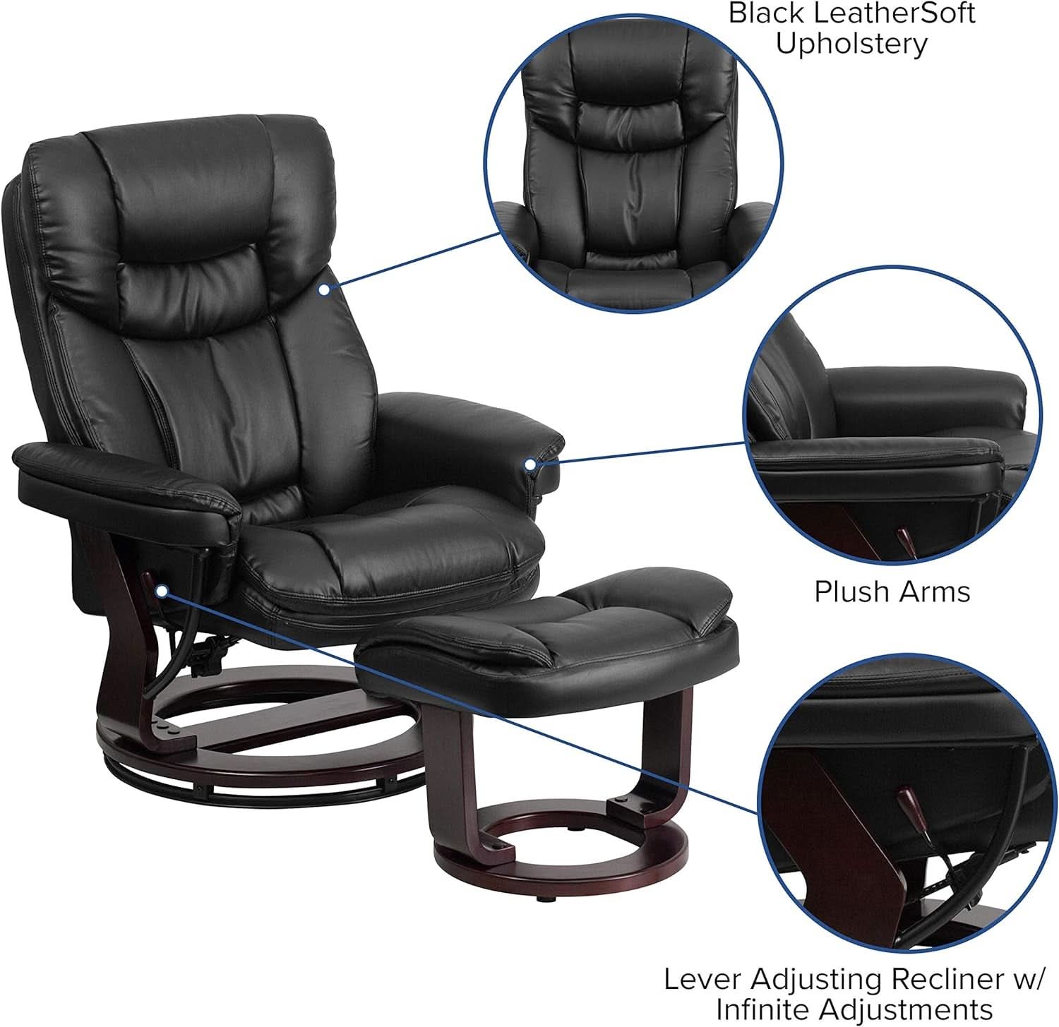 Leathersoft Upholstered Recliner With Ottoman Black