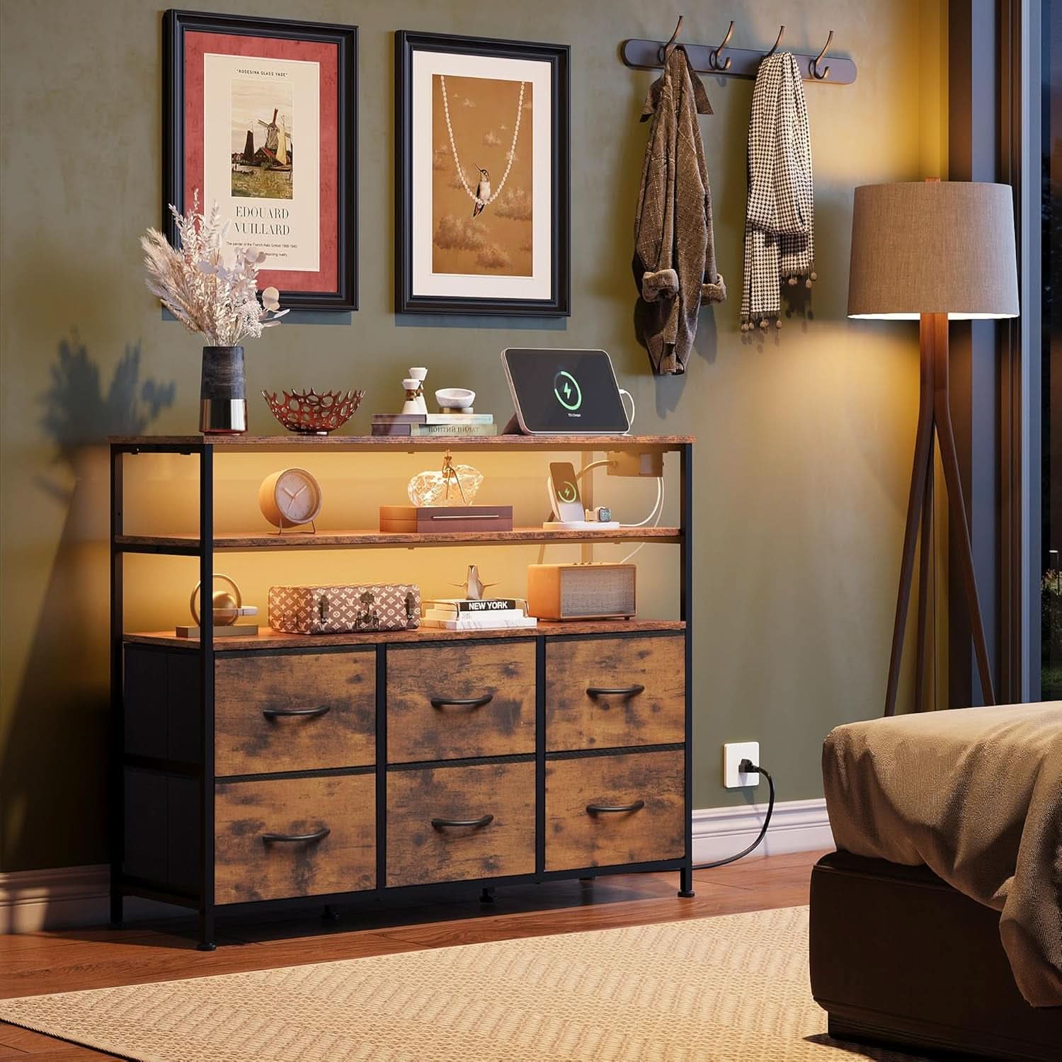 Led Dresser TV Stand With Led Lights And Power Outlet