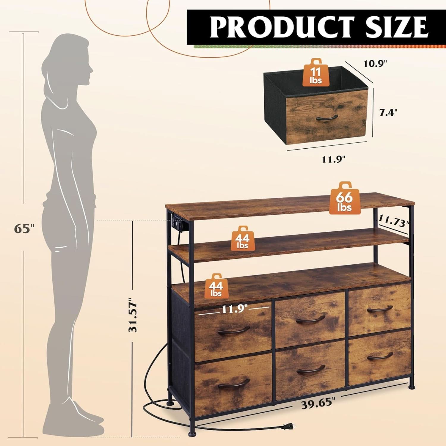 Led Dresser TV Stand With Led Lights And Power Outlet
