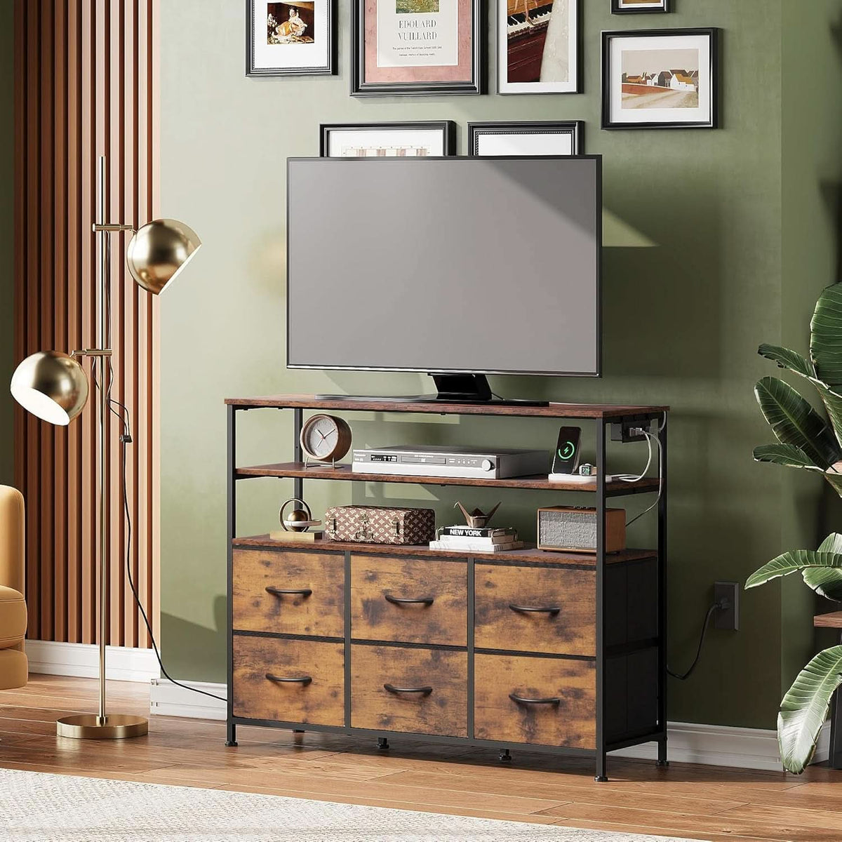 Led Dresser TV Stand With Led Lights And Power Outlet
