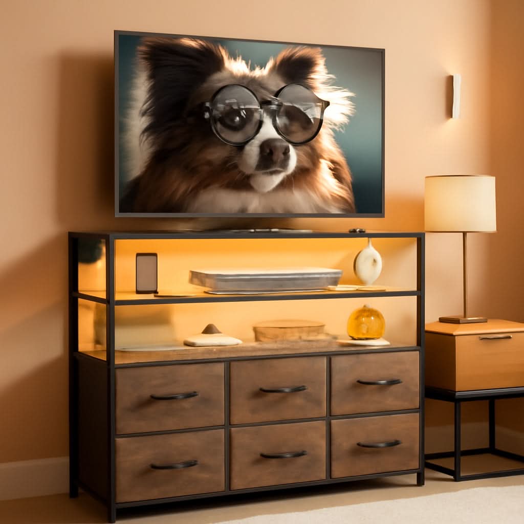Led Dresser TV Stand With Led Lights And Power Outlet