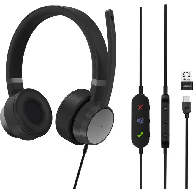 Lenovo Go - Headset - On-Ear - Wired - Active Noise Canceling - Usb-C - Thunder Black - Certified For Skype For Business, Certified For Microsoft Teams - For Thinkcentre M70Q Gen 2, Thinkpad E14 Gen 4, E15 Gen 4, X1 Carbon Gen 10, V15
