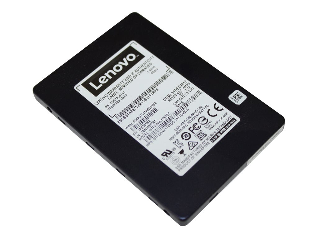 Lenovo ThinkSystem 5200 Entry - SSD - encrypted - 1.92 TB - hot-swap - 2.5 - SATA 6Gb/s - 256-bit AES - for ThinkAgile VX 2U 4XB7A10155