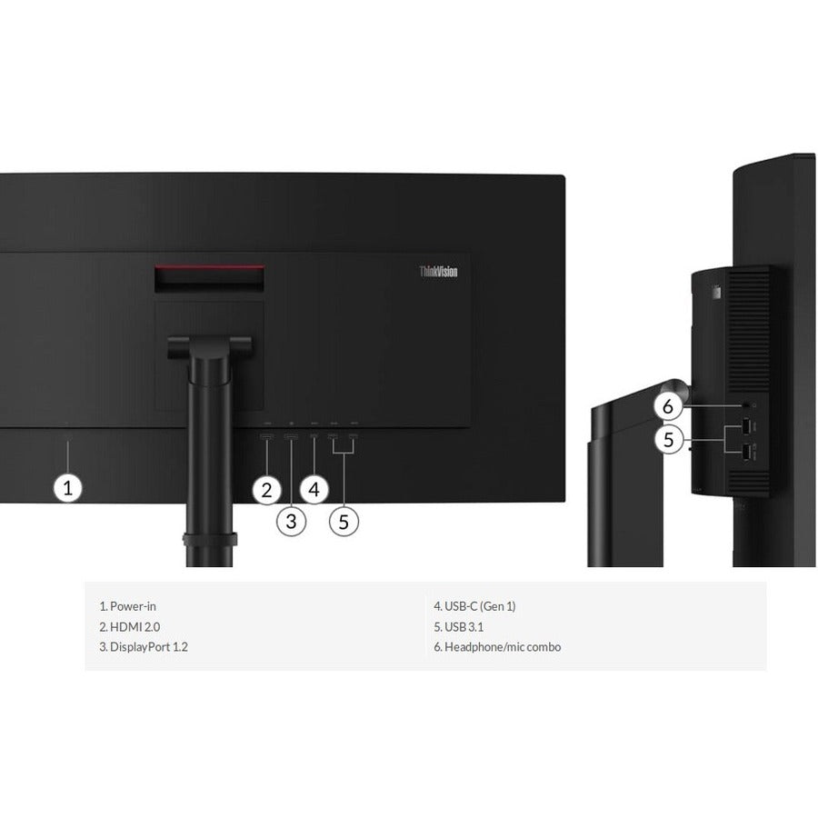 Lenovo Thinkvision T34W-20 86.4 Cm (34") 3440 X 1440 Pixels Ultrawide Quad Hd Led Black