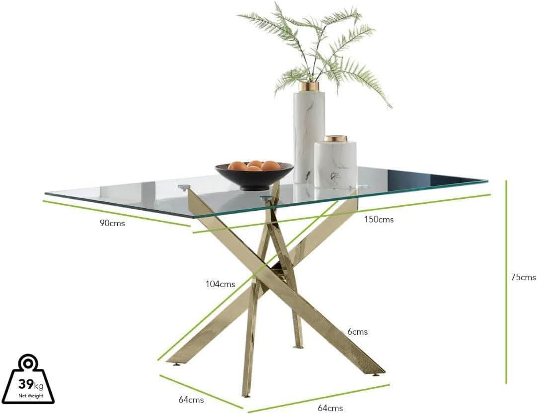 Leonardo Gold Glass Top Dining Table Modern Premium