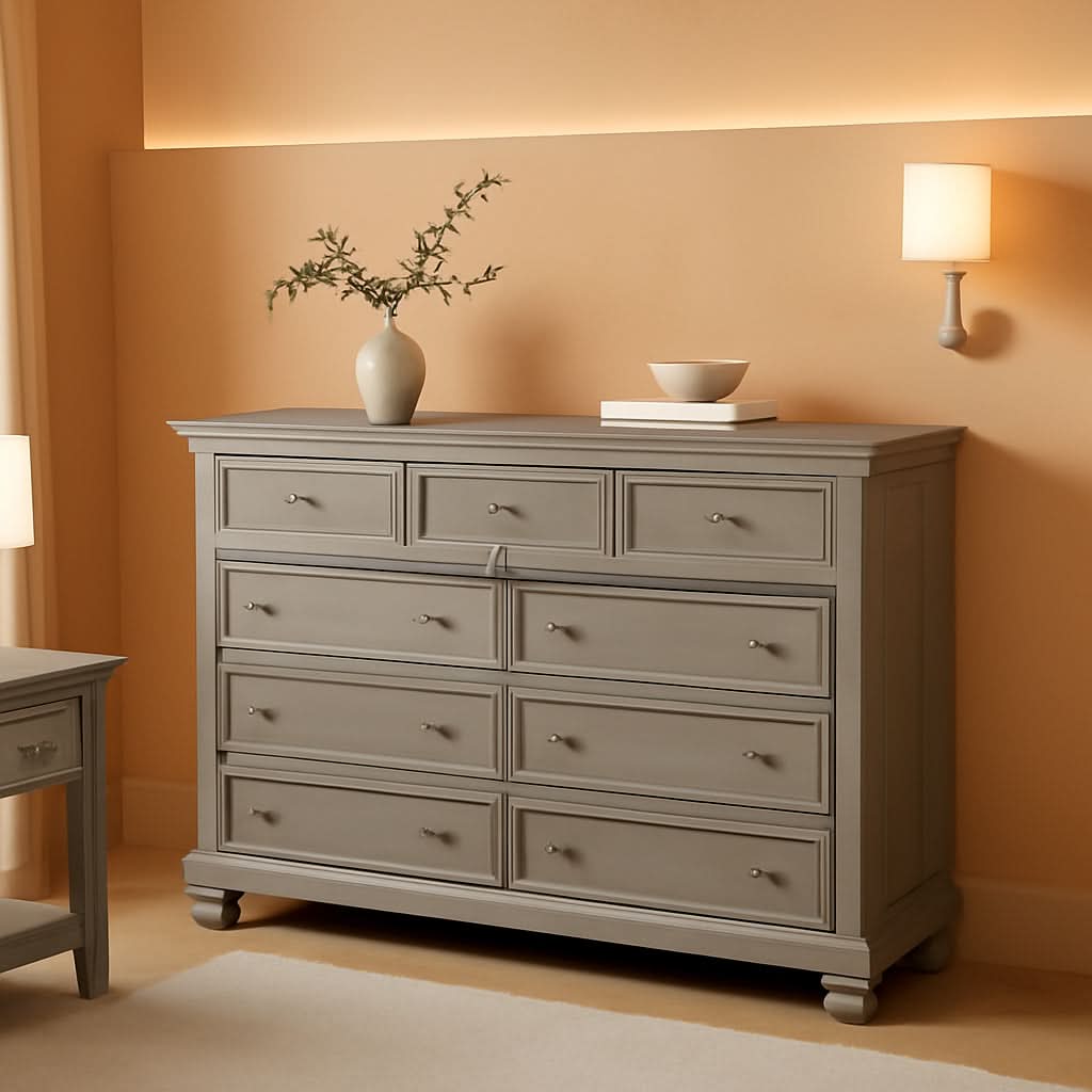 Lettner Modern Traditional 7 Drawer Dresser In Light Gray