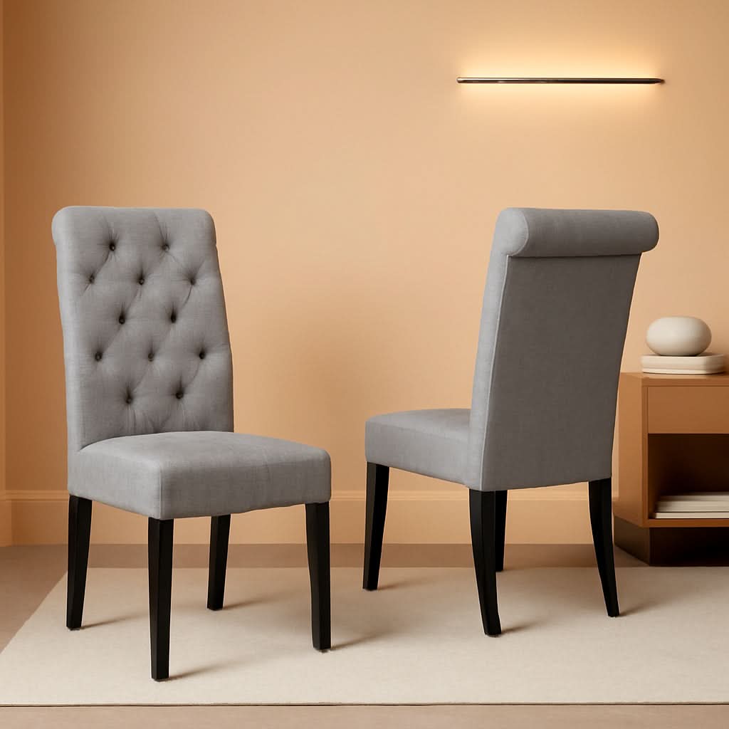 Leviton Gray Solid Wood Tufted Dining Chair Set Of 2