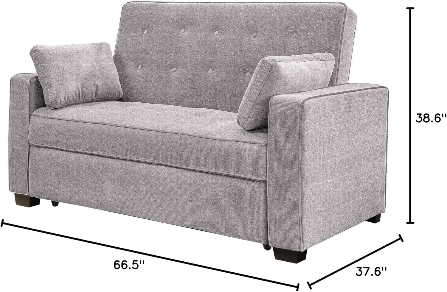 Lifestyle Solutions Ainsley Full Size Convertible Loveseat Light Grey