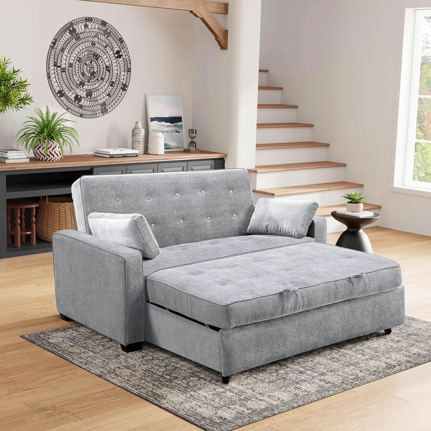 Lifestyle Solutions Ainsley Full Size Convertible Loveseat Light Grey