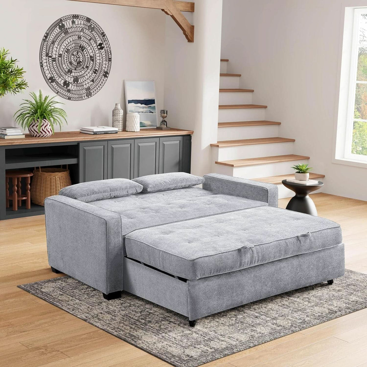 Lifestyle Solutions Ainsley Full Size Convertible Loveseat Light Grey