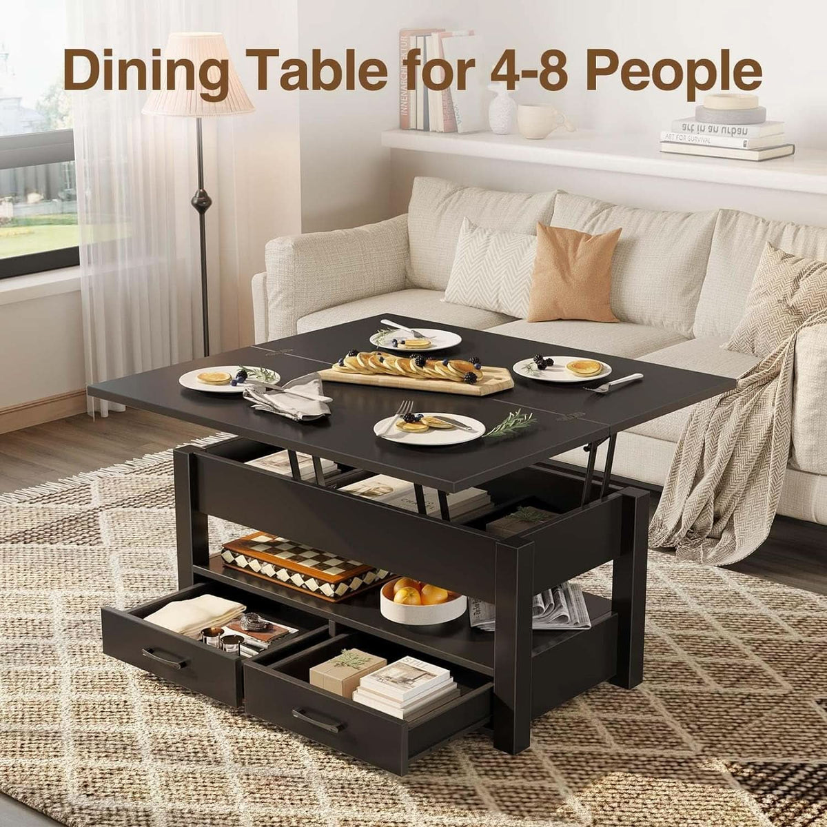 Lift Top Coffee Table With Drawers And Hidden Compartment Black
