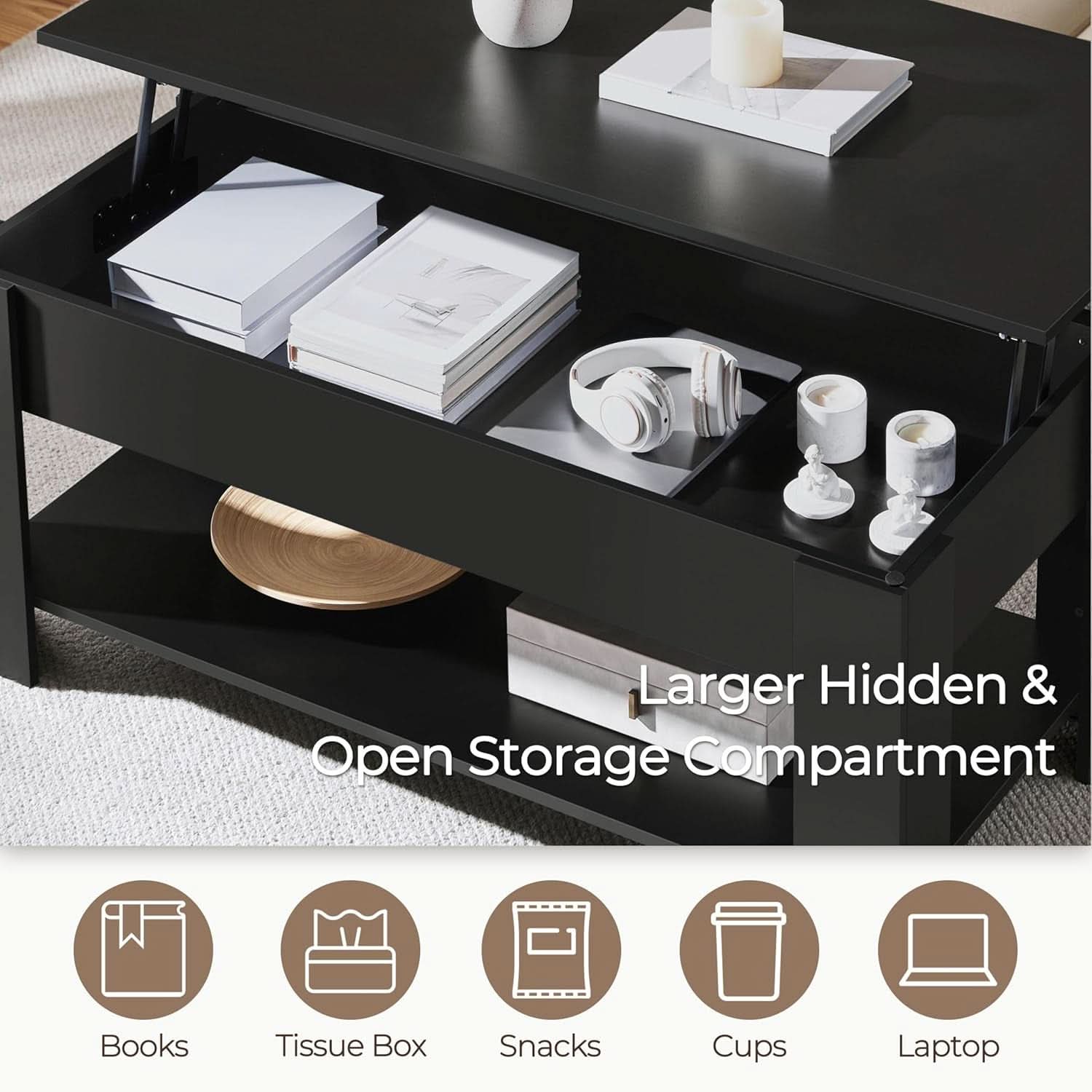 Lift Top Coffee Table With Hidden Compartment 47.5 Inch