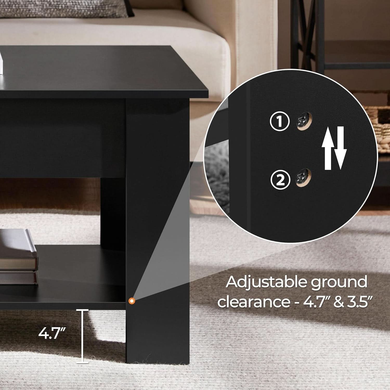 Lift Top Coffee Table With Hidden Compartment 47.5 Inch