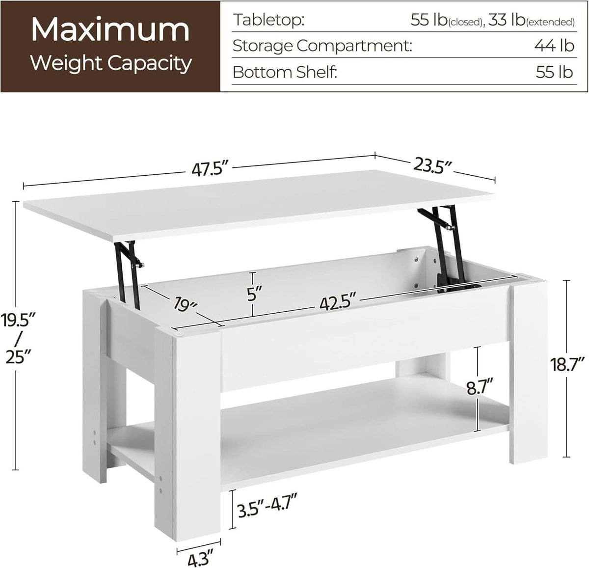 Lift Top Coffee Table With Hidden Compartment And White Finish