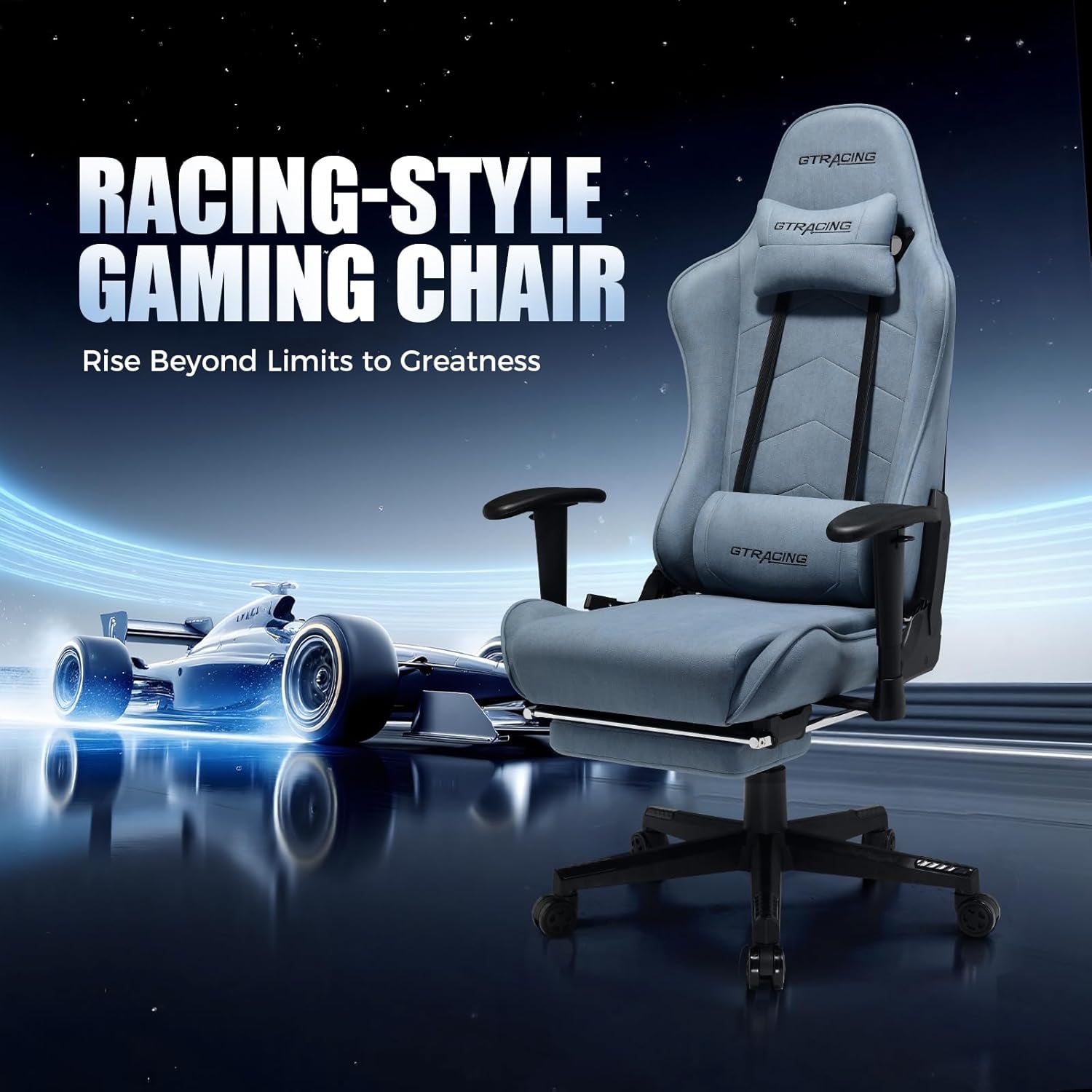 Light Blue Gaming Chair With Adjustable Recline Backrest