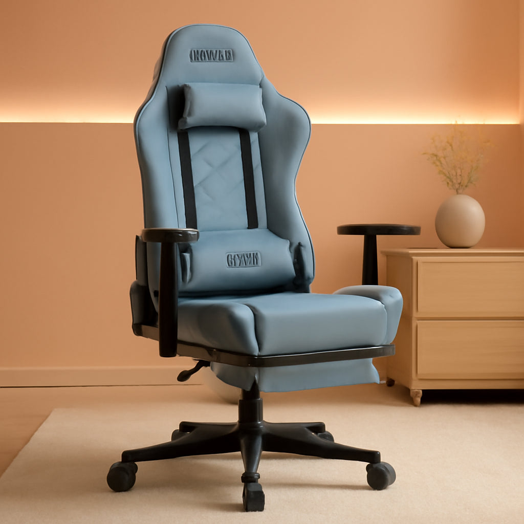 Light Blue Gaming Chair With Adjustable Recline Backrest