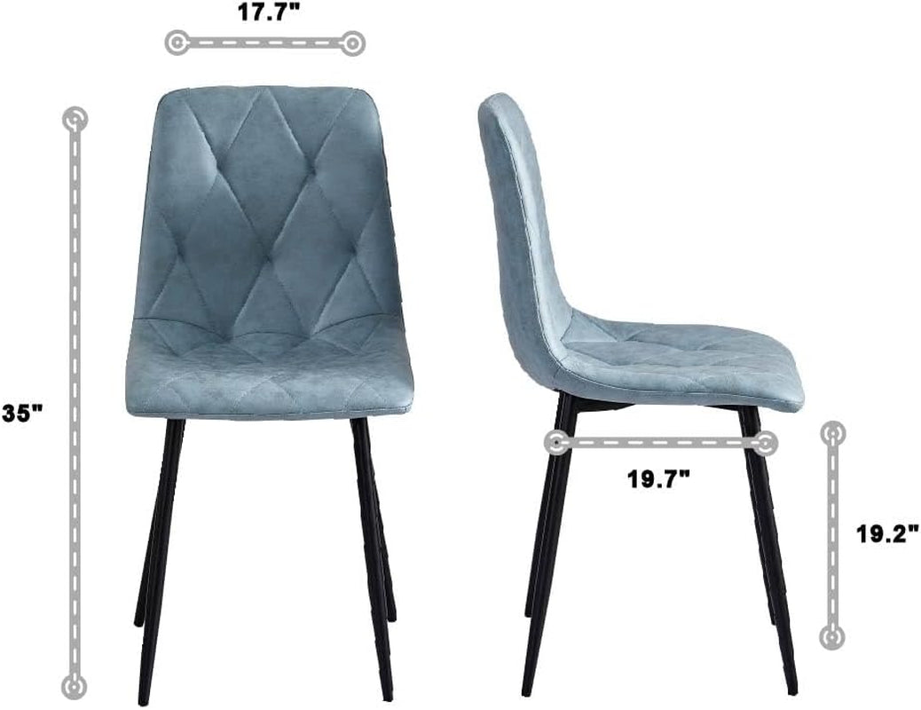 Light Blue Metal Frame Dining Chairs Set Of 4 With Cloth Seats