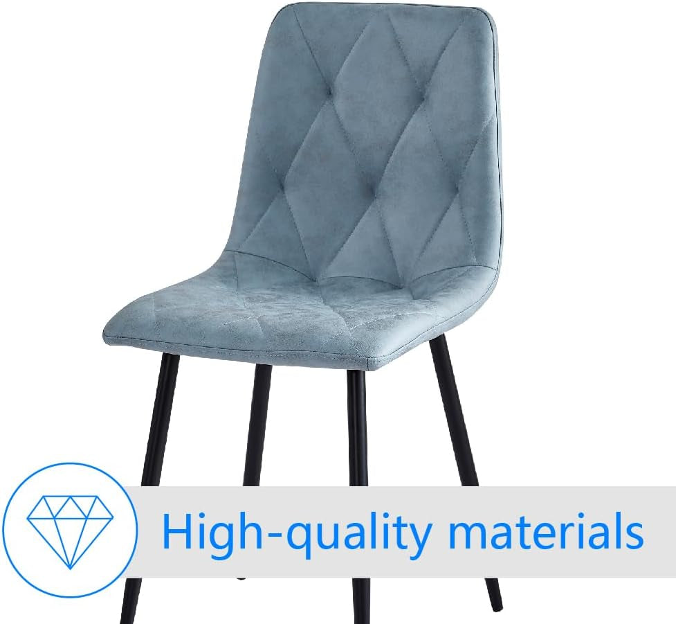Light Blue Metal Frame Dining Chairs Set Of 4 With Cloth Seats