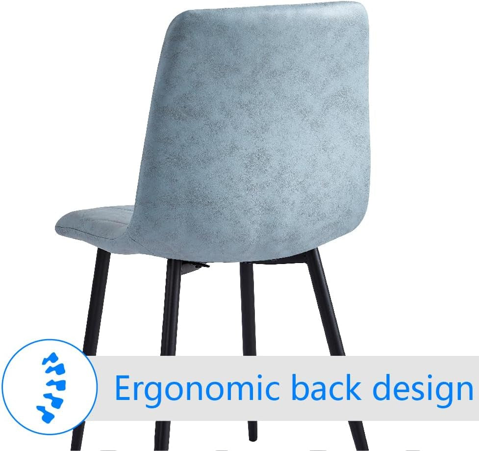 Light Blue Metal Frame Dining Chairs Set Of 4 With Cloth Seats