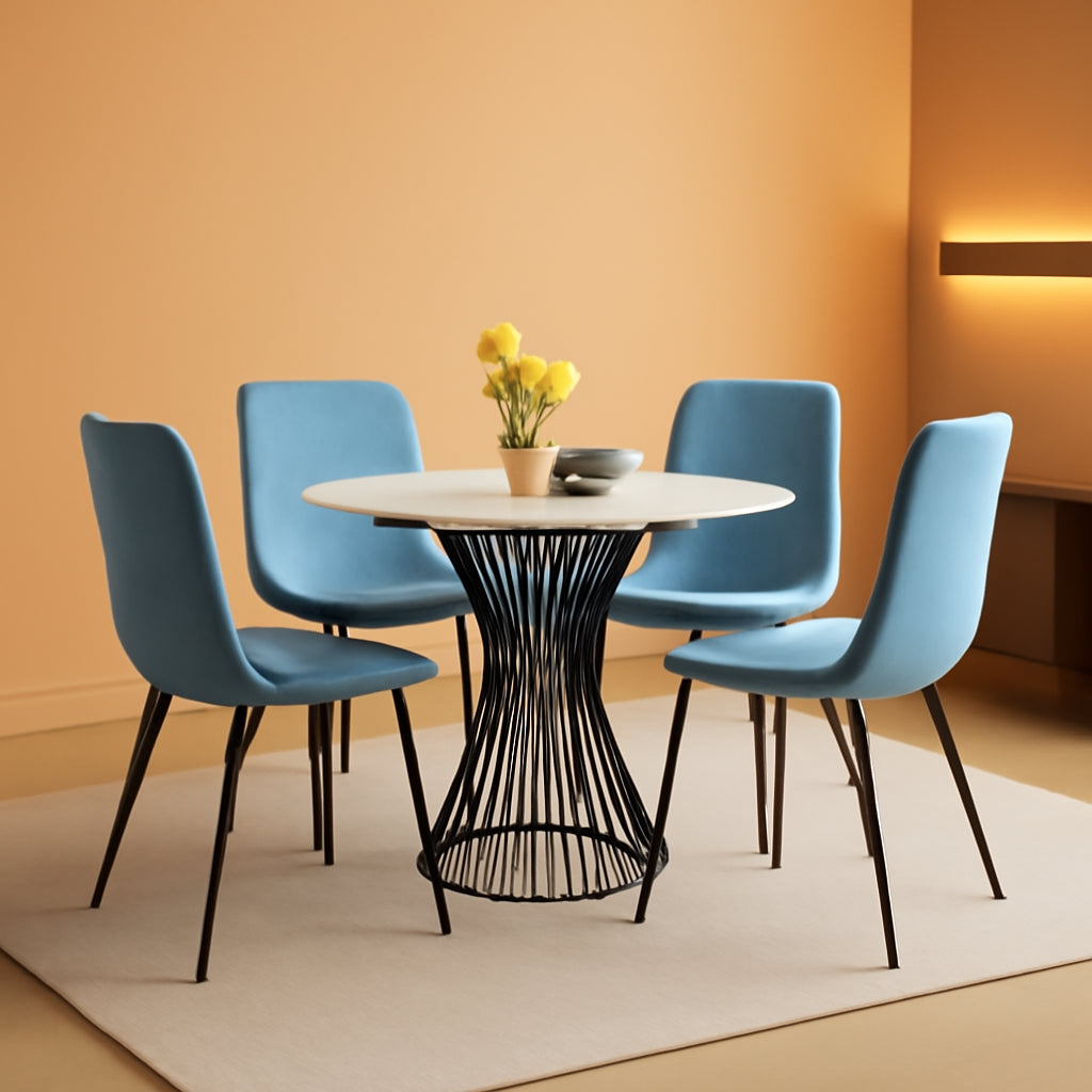 Light Blue Metal Frame Dining Chairs Set Of 4 With Cloth Seats