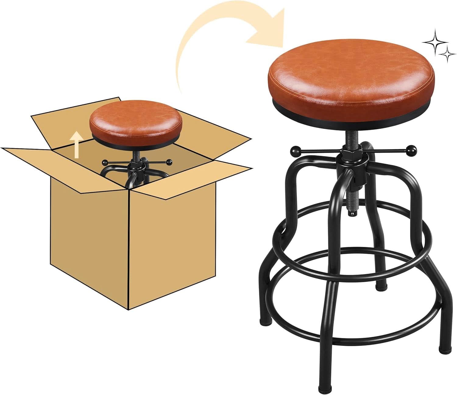 Light Brown Adjustable Metal Bar Stool 21.5-28 Inch Tall