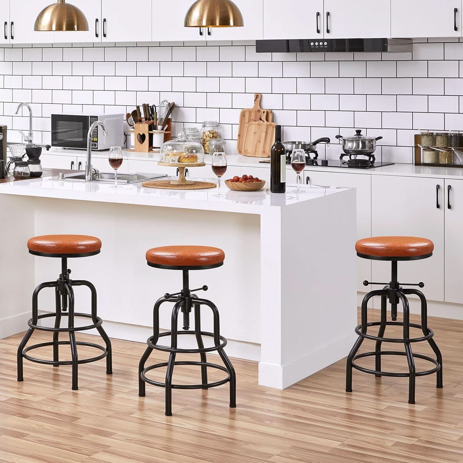 Light Brown Adjustable Metal Bar Stool 21.5-28 Inch Tall