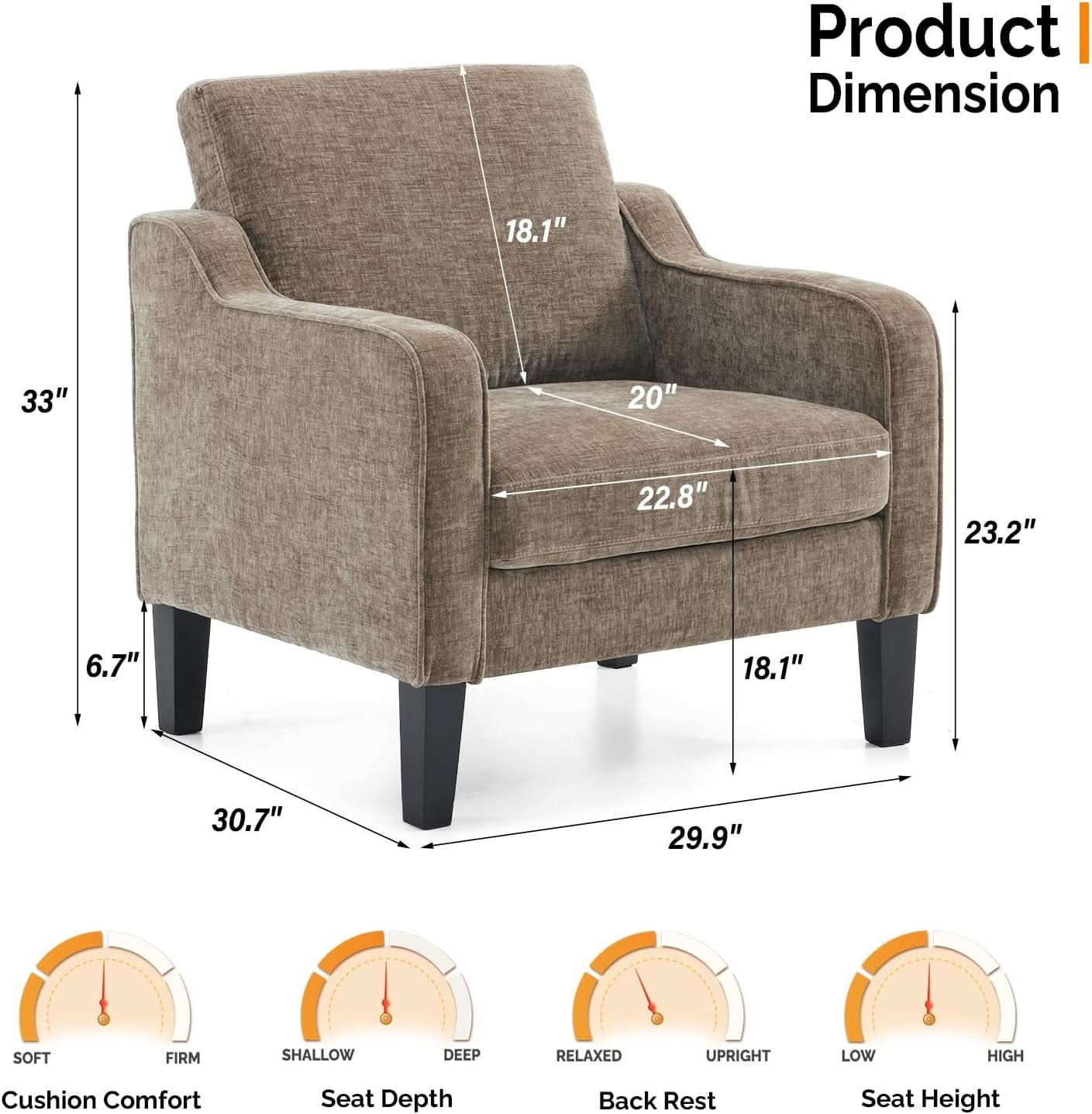 Light Brown Midcentury Upholstered Accent Chairs Set