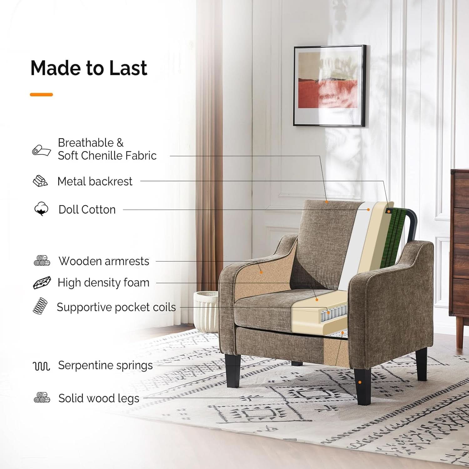Light Brown Midcentury Upholstered Accent Chairs Set