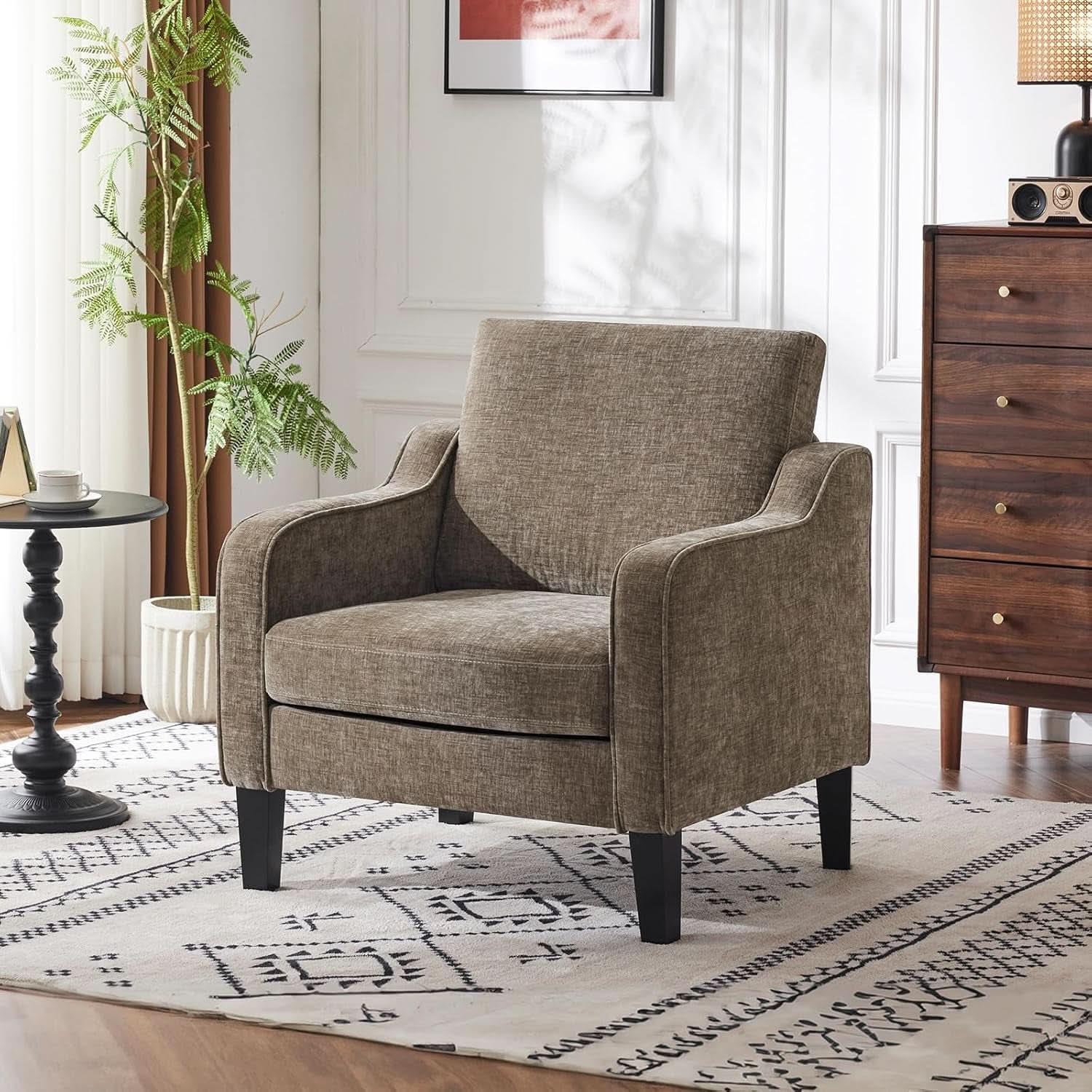 Light Brown Midcentury Upholstered Accent Chairs Set