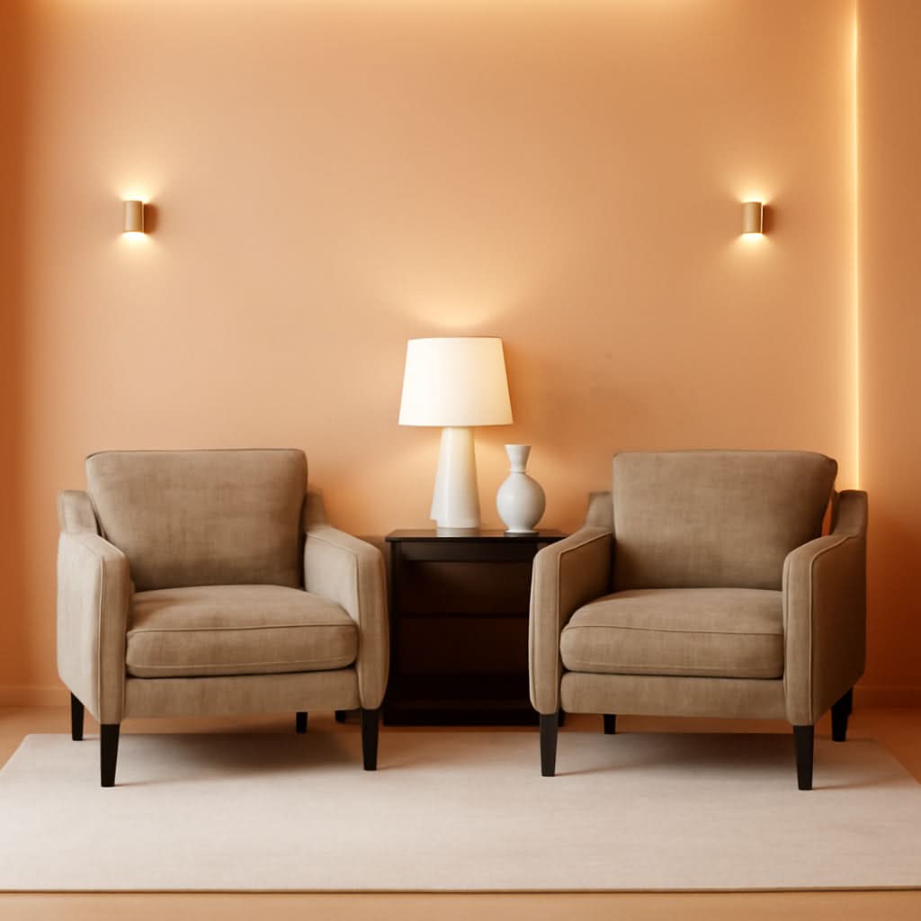 Light Brown Midcentury Upholstered Accent Chairs Set