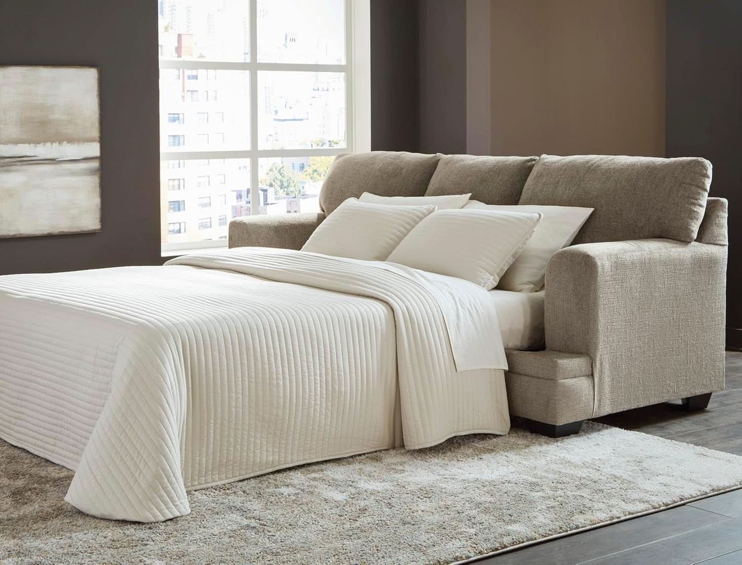 Light Brown Queen Convertible Sofa Sleeper MemoryFoam