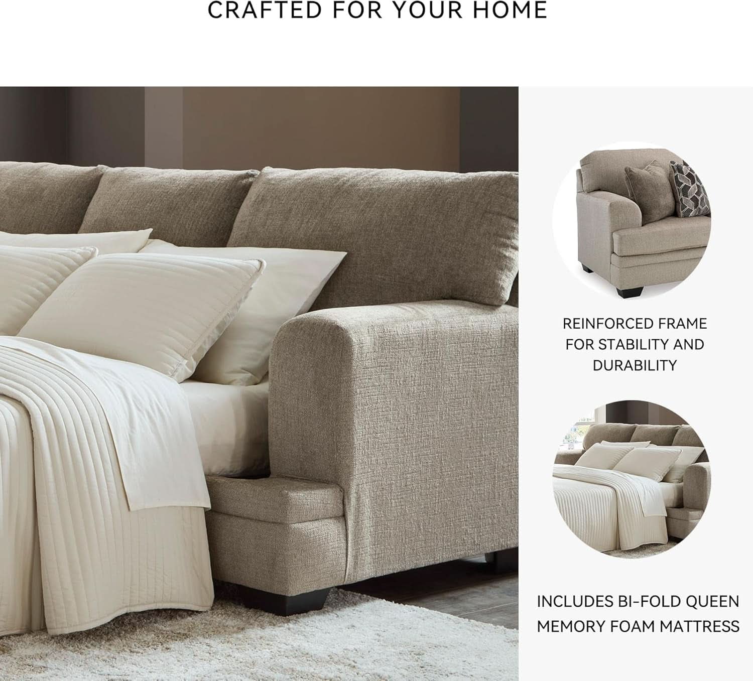 Light Brown Queen Convertible Sofa Sleeper MemoryFoam