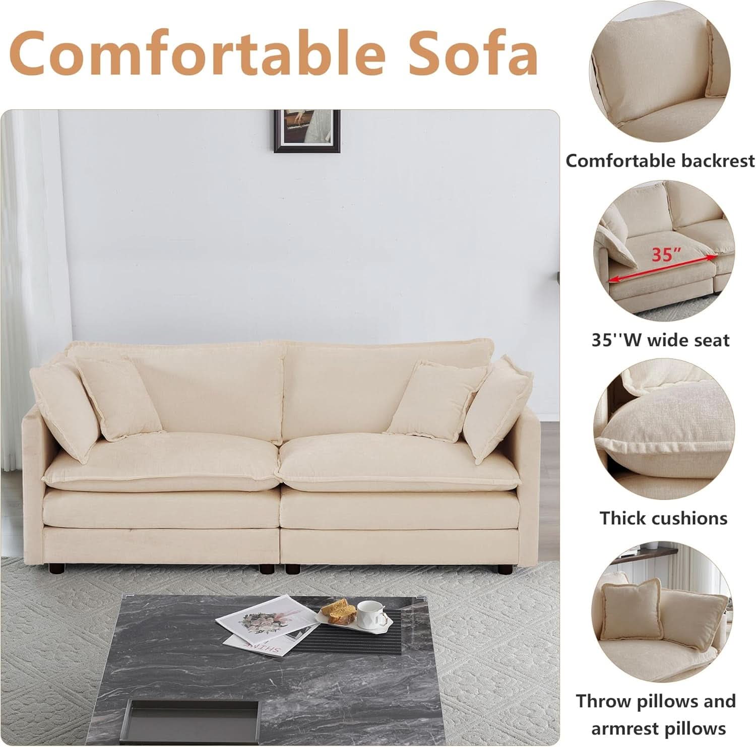 Light Coffee Chenille 2 Piece Loveseat Couch And Armchair