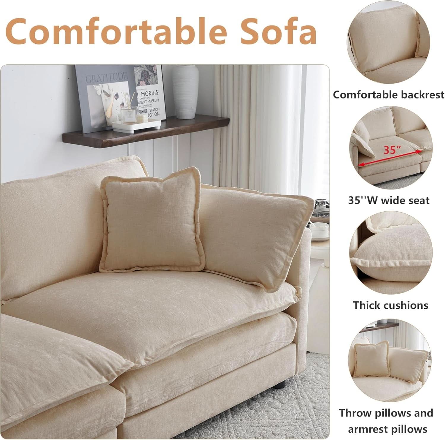 Light Coffee Chenille 3 Piece Sofa Set With Two Singles