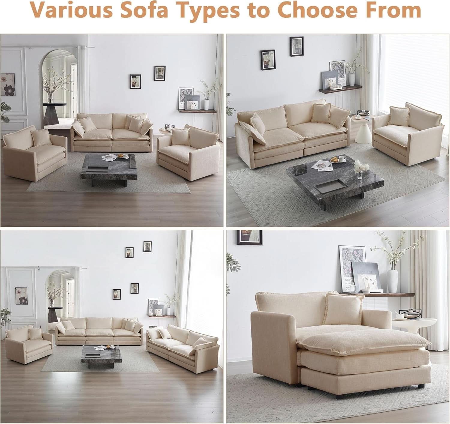 Light Coffee Chenille 3 Piece Sofa Set With Two Singles