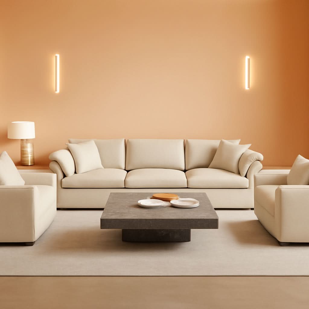 Light Coffee Chenille 3 Piece Sofa Set With Two Singles