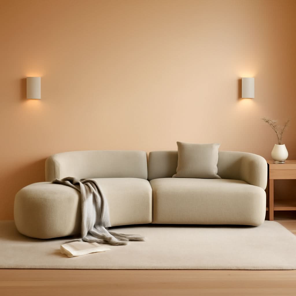 Light Coffee Curved Sectional Sofa For Living Room