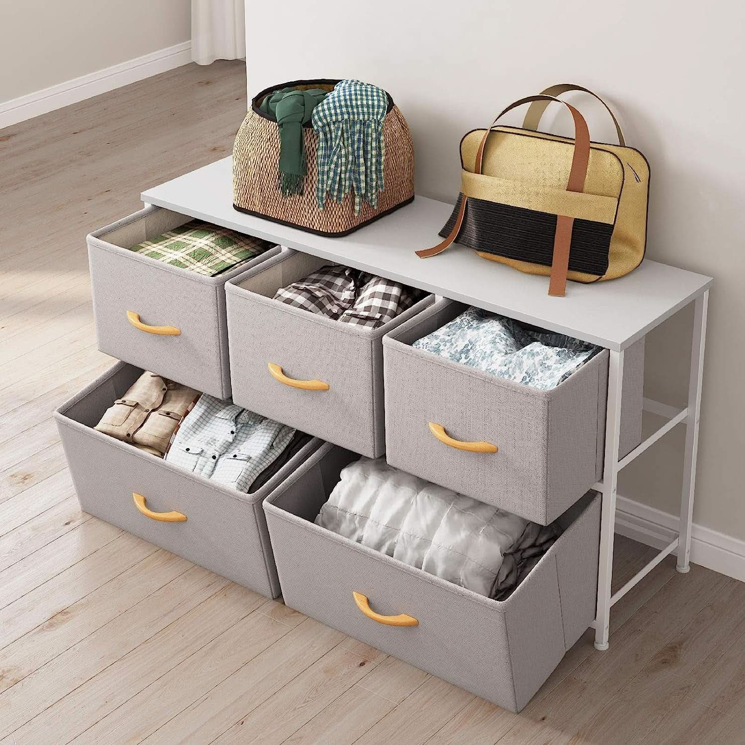 Light Gray 5 Drawer Dresser Tower Unit Small Size Modern