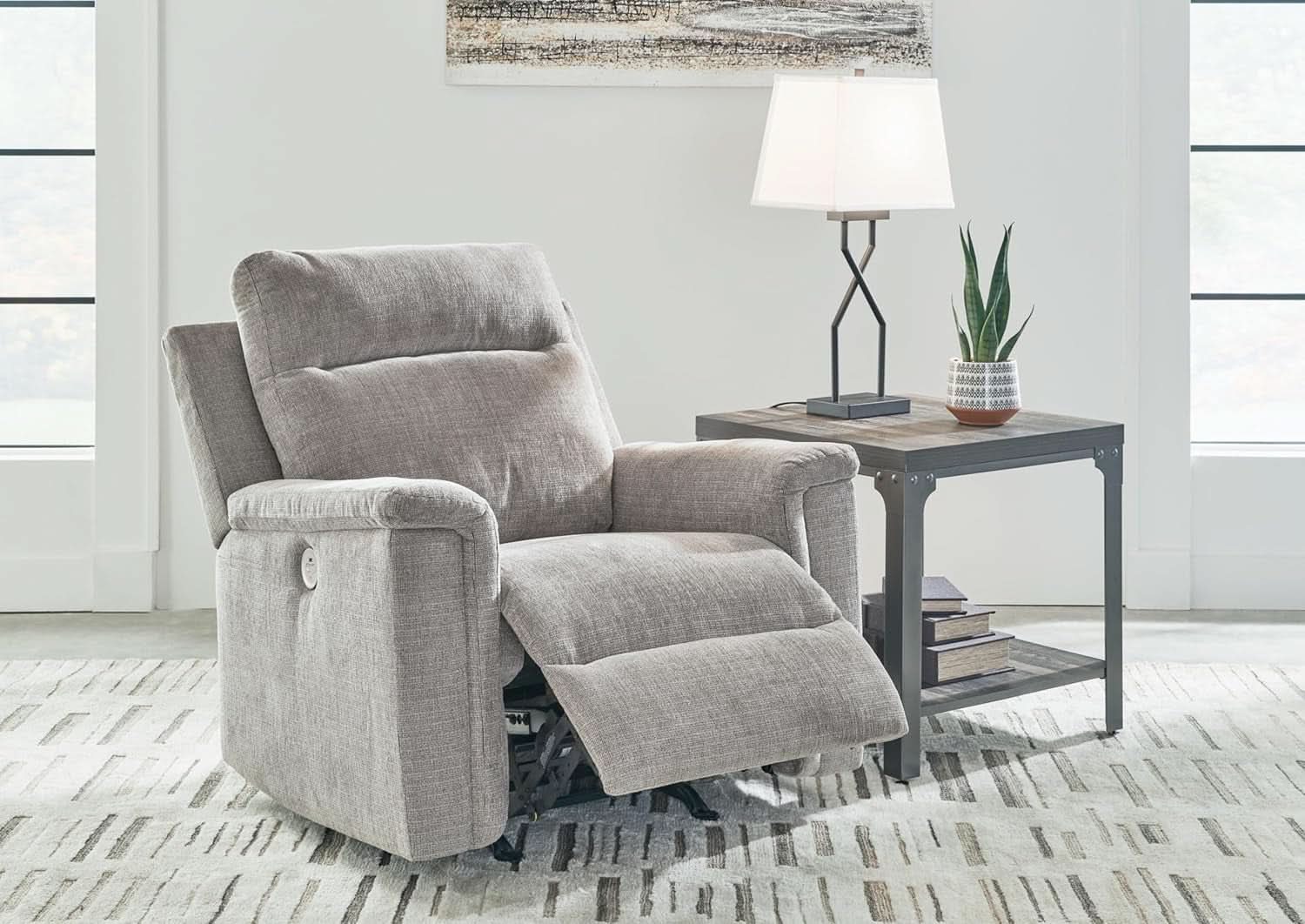 Light Gray Casual Power Rocker Recliner With USB Port
