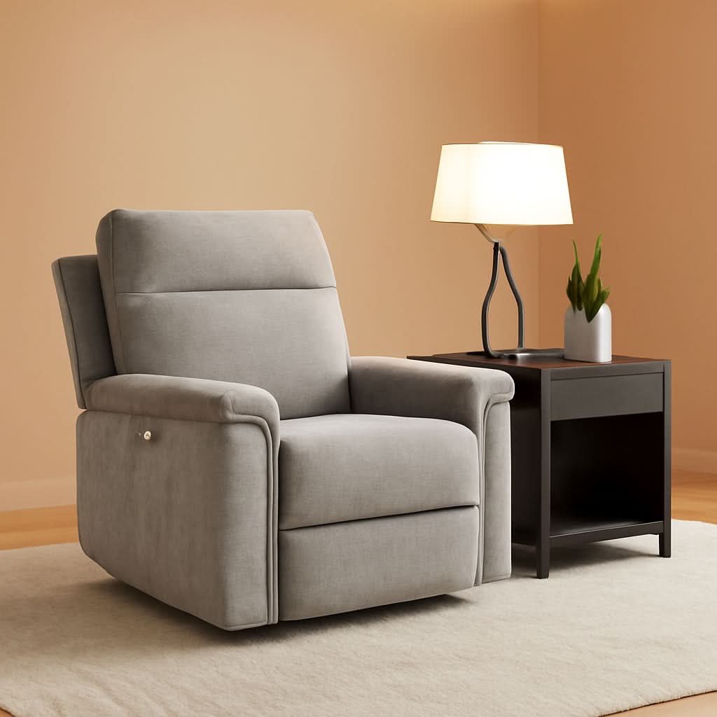 Light Gray Casual Power Rocker Recliner With USB Port