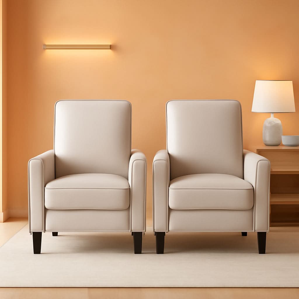 Light Gray Fabric Recliner Set 2 Low Profile Chairs