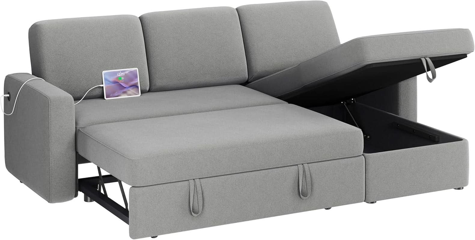 Light Gray L Shaped Sleeper Sectional With Pull Out Bed