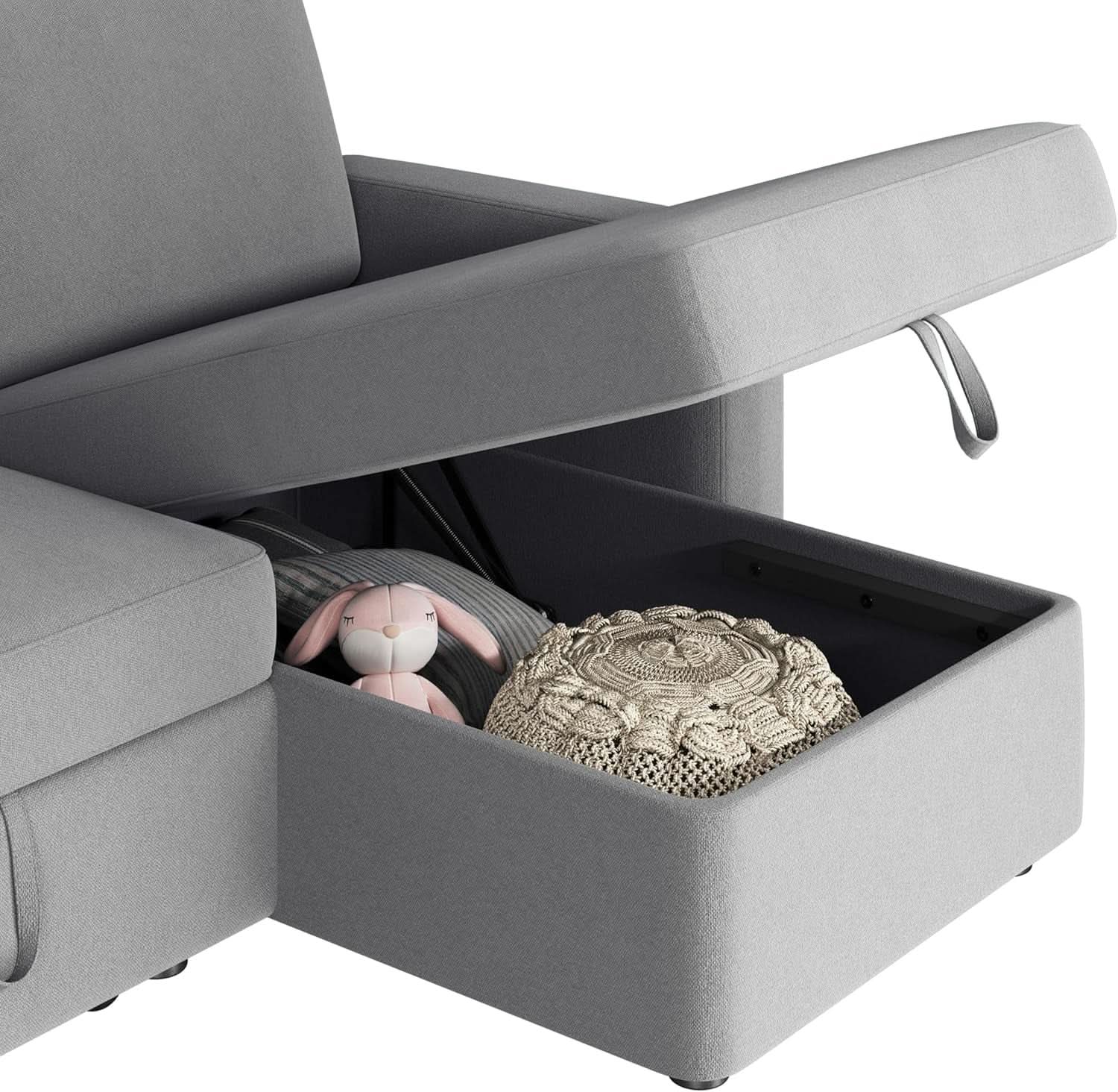 Light Gray L Shaped Sleeper Sectional With Pull Out Bed