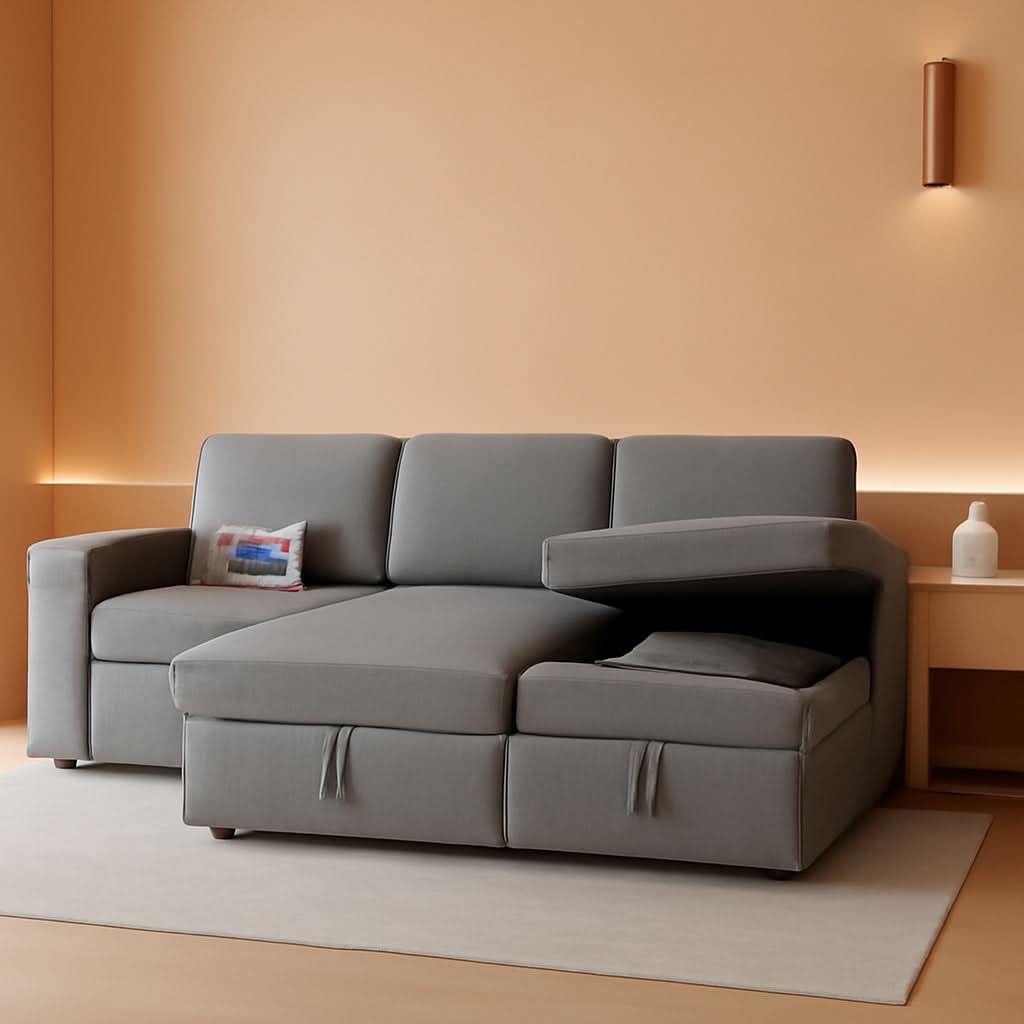 Light Gray L Shaped Sleeper Sectional With Pull Out Bed